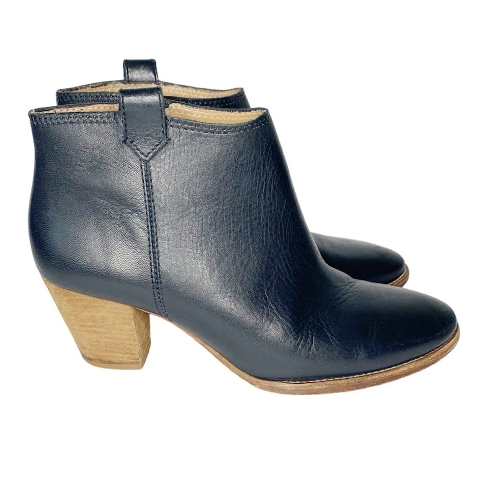 Madewell Black Leather Billie Ankle Boot Size 7.5 stack wood heel - Picture 12 of 12